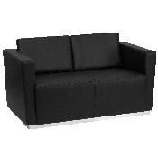 HERCULES Trinity Series Contemporary Black LeatherSoft Loveseat with Stainless Steel Base, ZB-TRINITY-8094-LS-BK-GG
