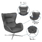 Gray LeatherSoft Swivel Wing Chair, ZB-WING-GY-LEA-GG