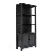 Stella Modern Farmhouse Wooden Bookcase and Storage Cabinet with Tempered Glass Doors and 3 Upper Shelves in Black, ZG-027-BLK-GG