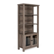 Stella Modern Farmhouse Wooden Bookcase and Storage Cabinet with Tempered Glass Doors and 3 Upper Shelves in Gray Wash, ZG-027-GRYWSH-GG