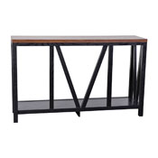 Charlotte Farmhouse 2-Tier Console Accent Table - Black Finish Engineered Wood Frame - Walnut Finish Tabletop - For Entryway or Living Room, ZG-034-BK-WAL-GG