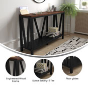 Charlotte Farmhouse 2-Tier Console Accent Table - Black Finish Engineered Wood Frame - Walnut Finish Tabletop - For Entryway or Living Room, ZG-034-BK-WAL-GG