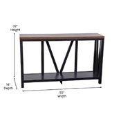 Charlotte Farmhouse 2-Tier Console Accent Table - Black Finish Engineered Wood Frame - Walnut Finish Tabletop - For Entryway or Living Room, ZG-034-BK-WAL-GG