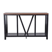 Charlotte Farmhouse 2-Tier Console Accent Table - Black Finish Engineered Wood Frame - Walnut Finish Tabletop - For Entryway or Living Room, ZG-034-BK-WAL-GG