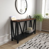 Charlotte Farmhouse 2-Tier Console Accent Table - Black Finish Engineered Wood Frame - Walnut Finish Tabletop - For Entryway or Living Room, ZG-034-BK-WAL-GG