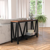 Charlotte Farmhouse 2-Tier Console Accent Table - Black Finish Engineered Wood Frame - Walnut Finish Tabletop - For Entryway or Living Room, ZG-034-BK-WAL-GG