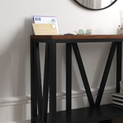 Charlotte Farmhouse 2-Tier Console Accent Table - Black Finish Engineered Wood Frame - Walnut Finish Tabletop - For Entryway or Living Room, ZG-034-BK-WAL-GG