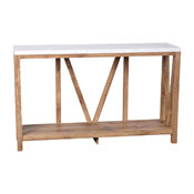 Charlotte Farmhouse 2-Tier Console Accent Table - Warm Oak Finish Engineered Wood Frame - Marble Finish Tabletop - For Entryway or Living Room, ZG-034-WOAK-MARB-GG