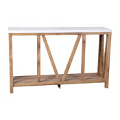 Charlotte Farmhouse 2-Tier Console Accent Table - Warm Oak Finish Engineered Wood Frame - Marble Finish Tabletop - For Entryway or Living Room, ZG-034-WOAK-MARB-GG