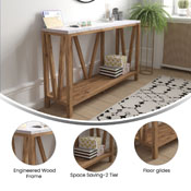 Charlotte Farmhouse 2-Tier Console Accent Table - Warm Oak Finish Engineered Wood Frame - Marble Finish Tabletop - For Entryway or Living Room, ZG-034-WOAK-MARB-GG