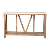Charlotte Farmhouse 2-Tier Console Accent Table - Warm Oak Finish Engineered Wood Frame - Marble Finish Tabletop - For Entryway or Living Room, ZG-034-WOAK-MARB-GG