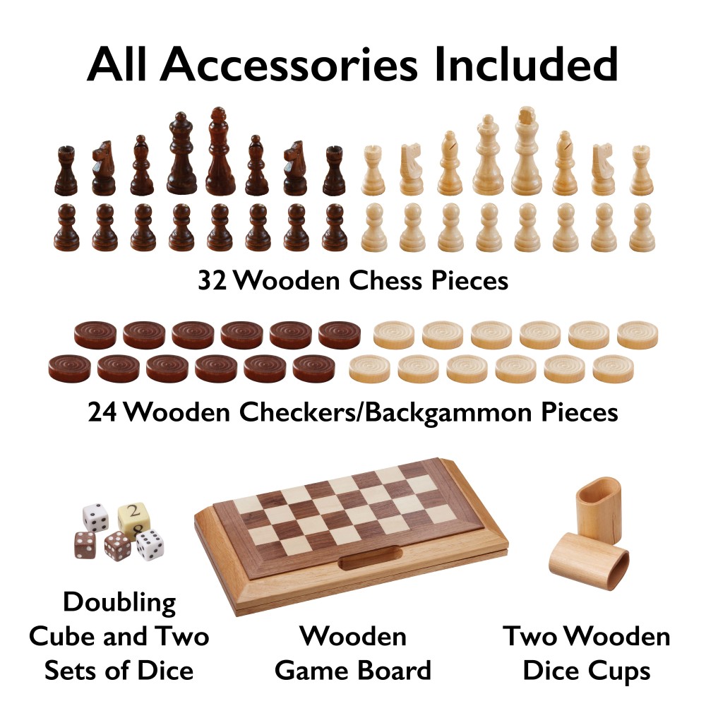 Chess, Checkers & Backgammon 3 In 1 Classic Board Game Set