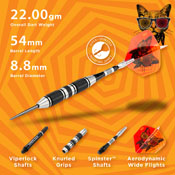 Viper The Freak Steel Tip Darts 3 Knurled Rings Barrel 22 Grams, 22-1703-22