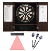 Viper Espresso Metropolitan Steel Tip Cabinet, Razorback Sisal Dartboard, Underground Raven Steel Tip Darts 25 Grams, and Throw Line Light, 40-1034