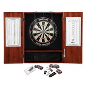 Viper Metropolitan Cinnamon Steel Tip Dartboard Cabinet, Viper Shot King Bristle Dartboard, Viper Shadow Buster Dartboard Lights, and Fat Cat Steel Tip Accessory Value Pack, 40-1059