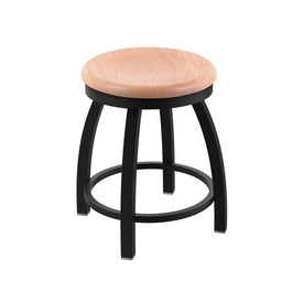 802 Misha 18" Swivel Vanity Stool with Black Wrinkle Finish and Natural Oak Seat, 80218BWNatOak