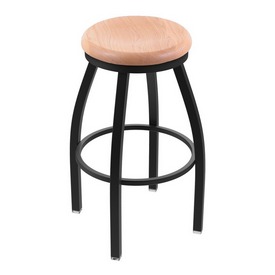 802 Misha 36" Swivel Extra Tall Bar Stool with Black Wrinkle Finish and Natural Oak Seat, 80236BWNatOak