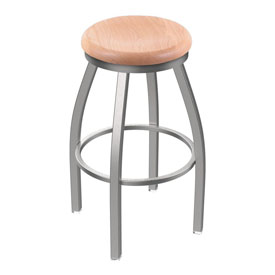 802 Misha Swivel Stool with Stainless Finish and Natural Oak Seat