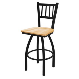 810 Contessa 36" Swivel Bar Stool with Black Wrinkle Finish and Natural Oak Seat, 81036BWNatOak