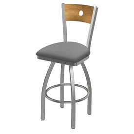 830 Voltaire Swivel Counter Stool with Stainless Finish, Medium Back, and Canter Folkstone Grey Seat, AGS-83025SSMedMplB007 830 Voltaire Swivel Counter Stool with Stainless Finish, Medium Back, and Canter Folkstone Grey Seat, AGS-83025SSMedMplB007