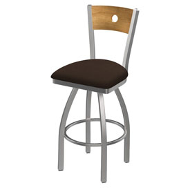 830 Voltaire Swivel Counter Stool with Stainless Finish, Medium Back, and Rein Coffee Seat, AGS-83025SSMedMplB025 830 Voltaire Swivel Counter Stool with Stainless Finish, Medium Back, and Rein Coffee Seat, AGS-83025SSMedMplB025