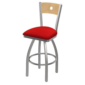 830 Voltaire Swivel Counter Stool with Stainless Finish, Natural Back, and Canter Red Seat, AGS-83025SSNatMplB011 830 Voltaire Swivel Counter Stool with Stainless Finish, Natural Back, and Canter Red Seat, AGS-83025SSNatMplB011