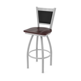870 Hadleigh Swivel Stool with Anodized Nickel Finish and Dark Cherry Maple Seat and Black Vinyl Back, AGS-87025ANDCMpl 870 Hadleigh Swivel Stool with Anodized Nickel Finish and Dark Cherry Maple Seat and Black Vinyl Back, AGS-87025ANDCMpl