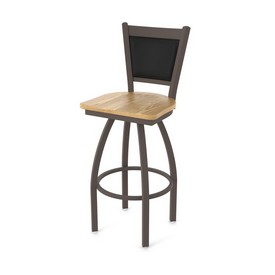 870 Hadleigh Swivel Stool with Bronze Finish and Natural Oak Seat and Black Vinyl Back, AGS-87025BZNatOak 870 Hadleigh Swivel Stool with Bronze Finish and Natural Oak Seat and Black Vinyl Back, AGS-87025BZNatOak