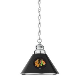 Chicago Blackhawks Pendant Light with Chrome Fixture by Holland Bar Stool, BL1CHChiHwk Chicago Blackhawks Pendant Light with Chrome Fixture by Holland Bar Stool, BL1CHChiHwk