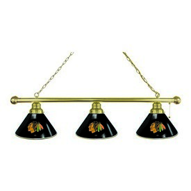 Chicago Blackhawks 3 Shade Billiard Light with Brass Fixture by Holland Bar Stool, BL3BRChiHwk Chicago Blackhawks 3 Shade Billiard Light with Brass Fixture by Holland Bar Stool, BL3BRChiHwk