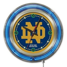 Notre Dame (ND) Double Neon Ring, Logo Clock by Holland Bar Stool Company, ClkND-ND Notre Dame (ND) Double Neon Ring, Logo Clock by Holland Bar Stool Company, ClkND-ND