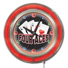 4 Aces Double Neon Ring, Logo Clock by Holland Bar Stool Company, Clk4Aces 4 Aces Double Neon Ring, Logo Clock by Holland Bar Stool Company, Clk4Aces