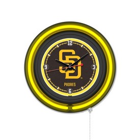 San Diego Padres Double Neon Wall Clock by Holland Bar Stool Company, AGS-Clk15BKMLBSDP San Diego Padres Double Neon Wall Clock by Holland Bar Stool Company, AGS-Clk15BKMLBSDP