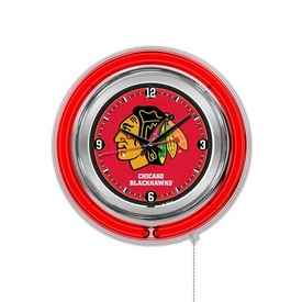 Chicago Blackhawks Double Neon Ring, Logo Clock by Holland Bar Stool Company, ClkChiHwk Chicago Blackhawks Double Neon Ring, Logo Clock by Holland Bar Stool Company, ClkChiHwk