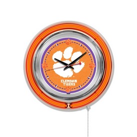 Clemson Double Neon Ring, Logo Clock by Holland Bar Stool Company, ClkClmson Clemson Double Neon Ring, Logo Clock by Holland Bar Stool Company, ClkClmson