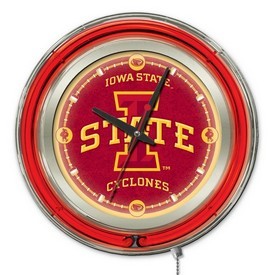 Iowa State Double Neon Ring, Logo Clock by Holland Bar Stool Company, ClkIowaSt Iowa State Double Neon Ring, Logo Clock by Holland Bar Stool Company, ClkIowaSt
