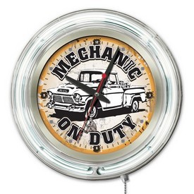Mechanic on Duty Double Neon Ring, Logo Clock by Holland Bar Stool Company, ClkMchnic Mechanic on Duty Double Neon Ring, Logo Clock by Holland Bar Stool Company, ClkMchnic