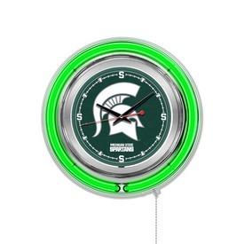 Michigan State Double Neon Ring, Logo Clock by Holland Bar Stool Company, ClkMichSt Michigan State Double Neon Ring, Logo Clock by Holland Bar Stool Company, ClkMichSt