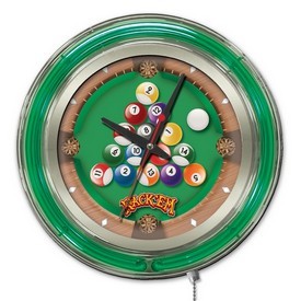 Rack Em Double Neon Ring, Logo Clock by Holland Bar Stool Company, ClkRackEm Rack Em Double Neon Ring, Logo Clock by Holland Bar Stool Company, ClkRackEm