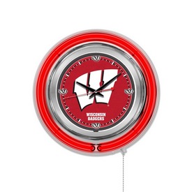 Wisconsin "W" Double Neon Ring, Logo Clock by Holland Bar Stool Company, ClkWisc-W Wisconsin "W" Double Neon Ring, Logo Clock by Holland Bar Stool Company, ClkWisc-W