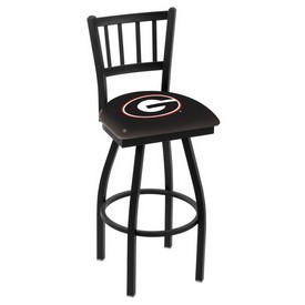 L018 - Black Wrinkle Georgia "G" Swivel Bar Stool with Jailhouse Style Back by Holland Bar Stool Co., L018GA-G