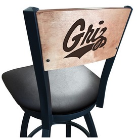L038 -Black Wrinkle Montana Swivel Bar Stool with Laser Engraved Back by Holland Bar Stool Co., L038BWMedMplAMontUn