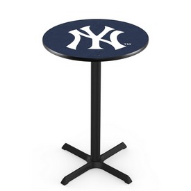 L211 New York Yankees Pub Table with Black Wrinkle Finish by HBS, AGS-L211B3630MLBNYY L211 New York Yankees Pub Table with Black Wrinkle Finish by HBS, AGS-L211B3630MLBNYY
