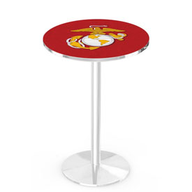 L214 United States Marine Corps (Red/Yellow) Pub Table with Chrome Finish by Holland Bar Stool Company, AGS-L214C3630MarineRY