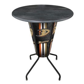 L218 Anaheim Ducks 42" Tall - 36" Indoor/Outdoor Black Steel Top Lighted Pub Table with Black Wrinkle Finish, L218B42AnaDksOD36RBlkStl