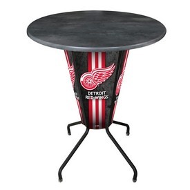 L218 Detroit Red Wings 42" Tall - 36" Indoor/Outdoor Black Steel Top Lighted Pub Table with Black Wrinkle Finish, L218B42DetRedOD36RBlkStl