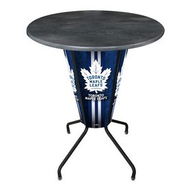 L218 Toronto Maple Leafs 42" Tall - 36" Indoor/Outdoor Black Steel Top Lighted Pub Table with Black Wrinkle Finish, L218B42TorMplOD36RBlkStl