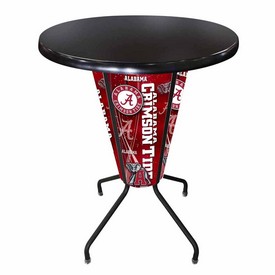 L218 University of Alabama 42" Tall - 36" Indoor/Outdoor Black Steel Top Lighted Pub Table with Black Wrinkle Finish, L218B42AlabmaOD36RBlkStl