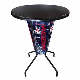 L218 University of Arizona 42" Tall - 36" Indoor/Outdoor Black Steel Top Lighted Pub Table with Black Wrinkle Finish, L218B42ArizUnOD36RBlkStl