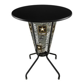L218 United States Army 42" Tall - 36" Indoor/Outdoor Black Steel Top Lighted Pub Table with Black Wrinkle Finish, L218B42ArmyOD36RBlkStl